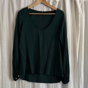 Zara Dark Green V-Neck Long-Sleeve Blouse Petite Small